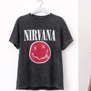 NIRVANA Black T-Shirt with White Smiley Design